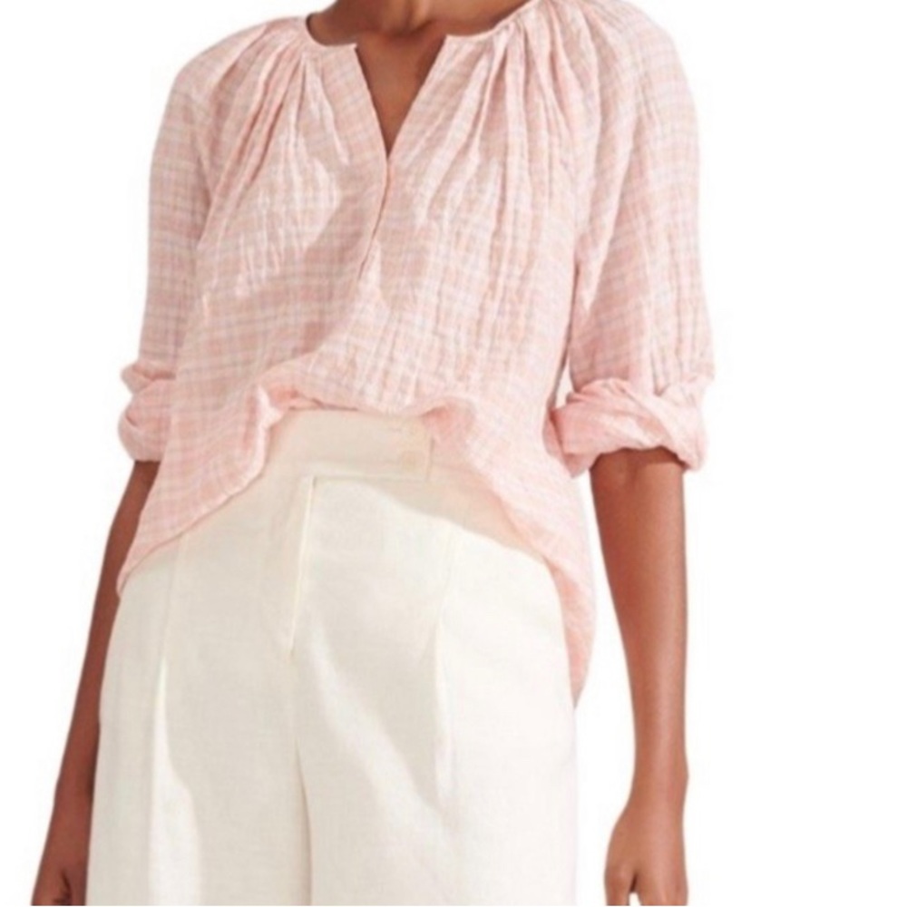 Veronica Beard plaid top in light pink and white